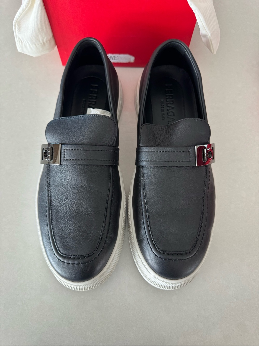 Ferragamo Black Leather Slide on Sneaker